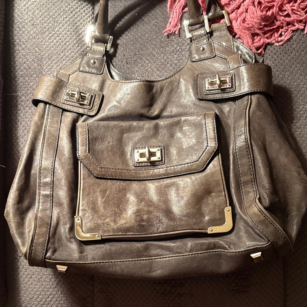 Elegant gray Leather Tote Bag
